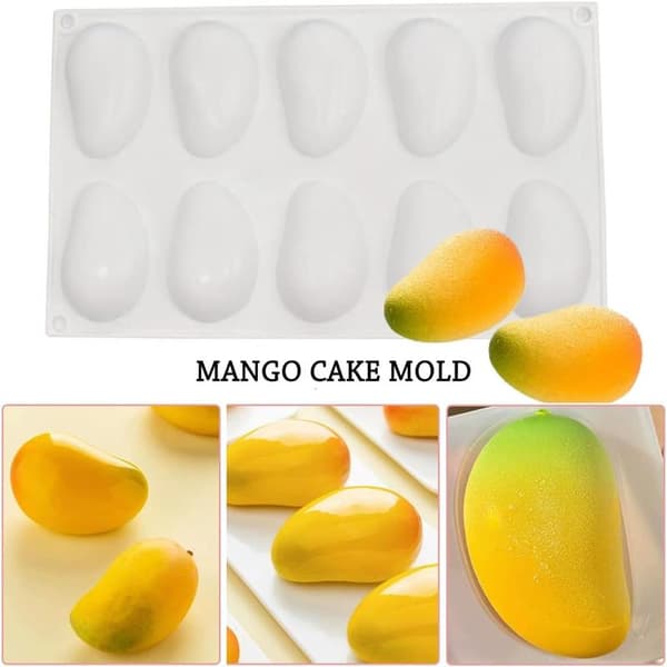 Silikoneforme, silikone kageforme til dessert, 10-hullers mango silikoneforme, bageforme til fondant, frugtforme
