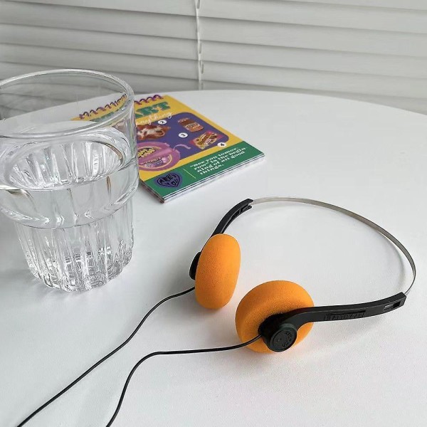 Retro over-ear hovedtelefon, walkman hovedtelefon Vintage Feelings bøjle headset Hi-fi stereo sort orange ørepude hovedtelefon gave