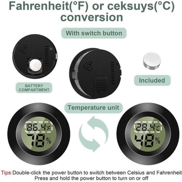 Termometer - Digital termometer - Mini digital indendørs termometer - LCD digital hygrometer - Temperatur- og fugtighedsmåler til hjemmet - Sort - 2 stk