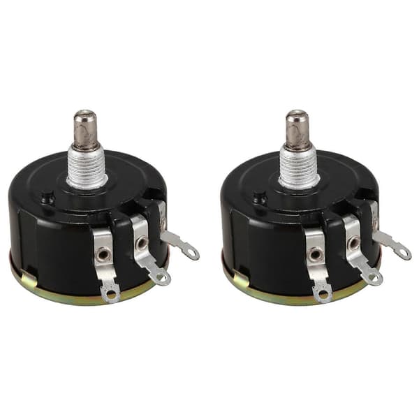 2X Wx050 10K Ohm 5W 6Mm Rund Aksel Roterende Trådviklet Potentiometer Sort+Sølv Black&silver