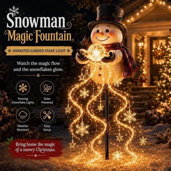 Snögubbe Magic Fountain - Lysande snöflinga LED julbelysning för trädgården, 2-pack
