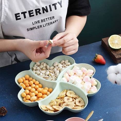 Fackindelad bricka, fackindelad snackbricka, dessertbricka, återanvändbar plastbricka, rund kryddbricka