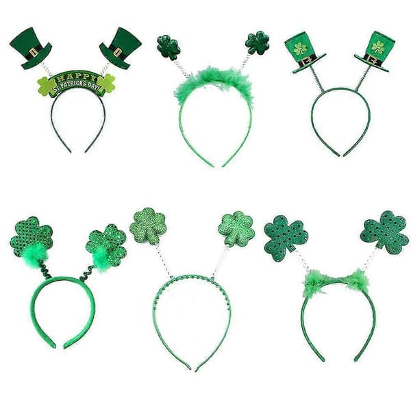 Unikt St. Patrick's Day-dekorasjonshodebånd med 6 irske grønne hodeplagg for jenter og kvinner