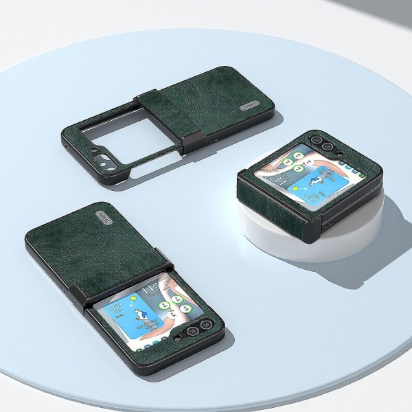 För Samsung Galaxy Z Flip 5 Case, Robust Case Z Flip 5 Cover Gångjärnsskydd Smal phone case Pu Läder Bumper Case green