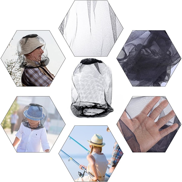 4 stk Midge Head Net, Nylon Mygghodebeskyttende Netting, Fint Mesh Insektnetting, Ansikts- og Halsnetting Deksel for Utendørs, Fotturer, Camping - Svart