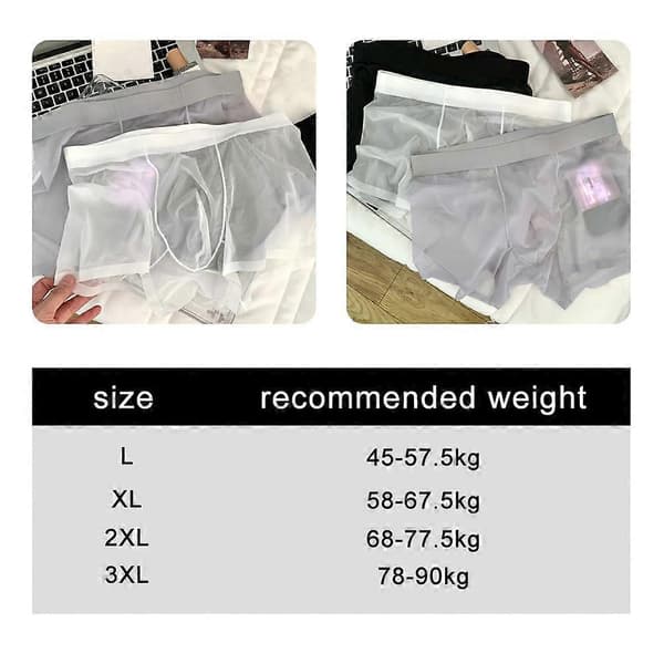 20D Ice Silke Sømløse Herre Boxershorts, Ultratynde, Kølige, Åndbare 3-Pack(black,white,grey) L
