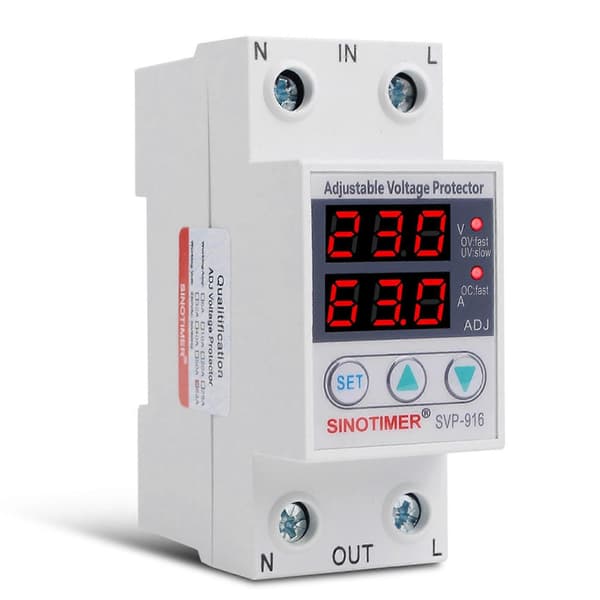 3X SINOTIMER Dubbel LED-display 63A DIN-skena 230V Justerbart överspänningsskyddsrelä med strömbegränsningsskydd White