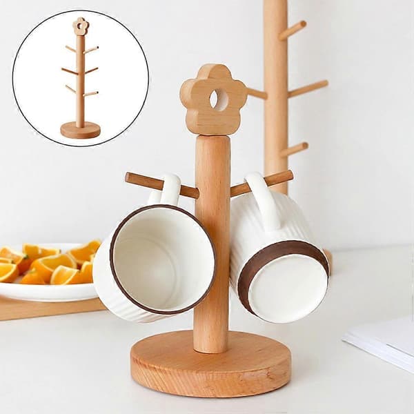 Mugghängare i bokträ, mugghållare för köket, elegant rektangulär display 36,5x13x13 cm, 1-pack