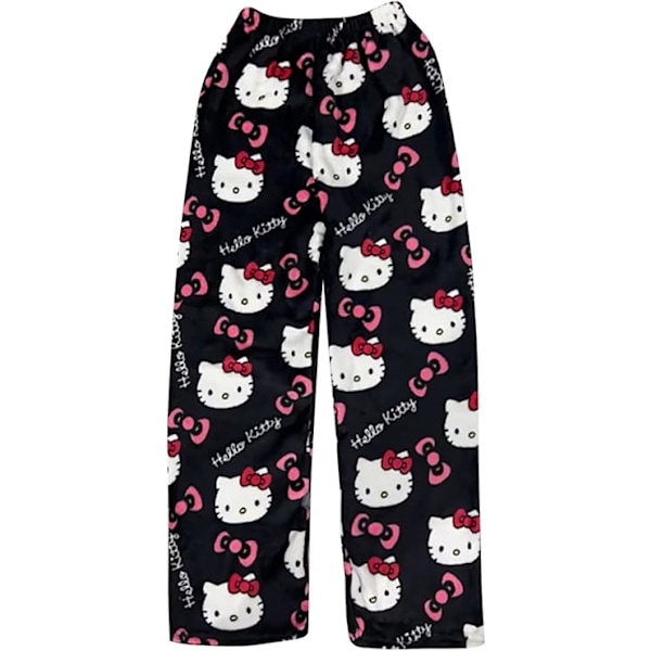 Hello Kitty -fleece-pehmeät kawaii-pyjamat, kotipöksyt, piirretty, rento, anime, mukavat, syksy-talvi, lämpimät pyjamat, rentot housut black XL