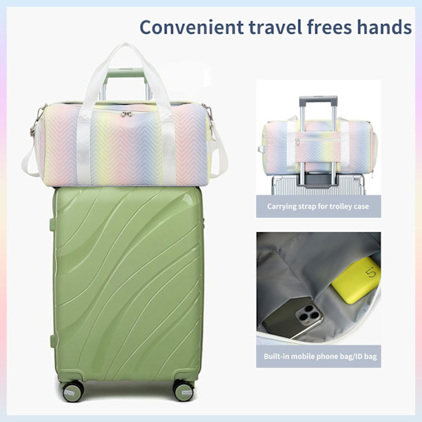 Reiseveske, treningsveske for kvinner, duffelbag med skoseksjon, lett sammenleggbar weekendveske for kvinner, tørr og våt overnattingsveske for kvinner