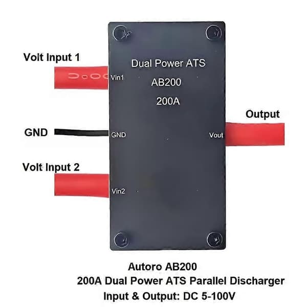 100A 200A ATS Dobbelt Strøm Parallel Aflader Automatisk Overførselskontakt til Autocamper Båd Drone Off-Grid 12V 24V 36V 100A Black 100A