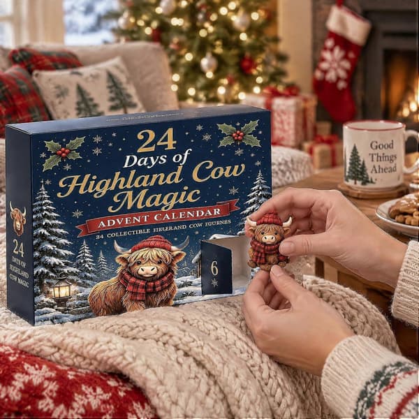 Julekalender, 24 stk. samleobjekter Highland Cow minifigurer, nedtelling til jul blindboks-gave til festdekorasjon 1 ensemble