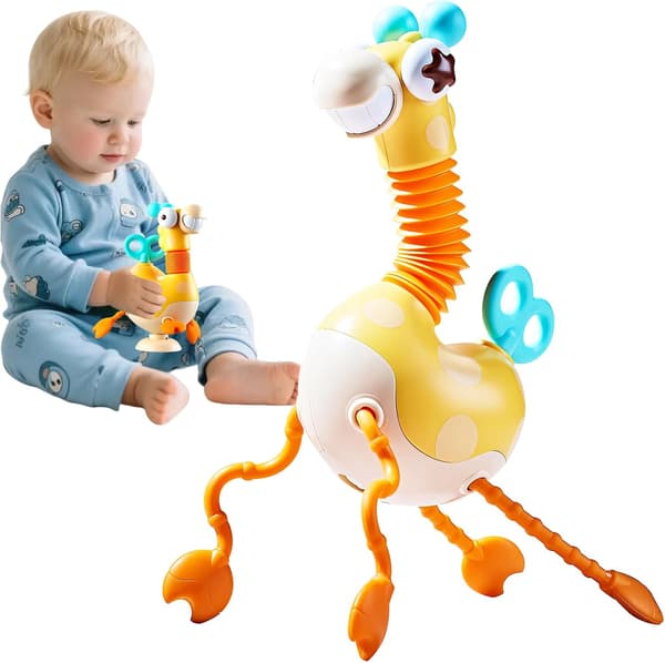 Multisensorisk giraflegetøj egnet til babyer på 1 år og derover.