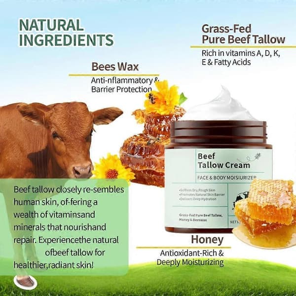 1-3x Oksetalg Balm til Huden, med Honning Græsfodret Ren og Bivoks 120g 1pc
