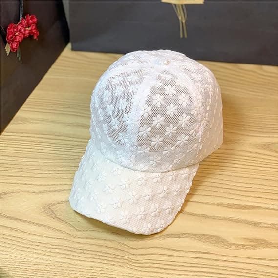 Lättvikts baseballkeps för damer med präglade blommor och spets, solhatt med justerbart band
