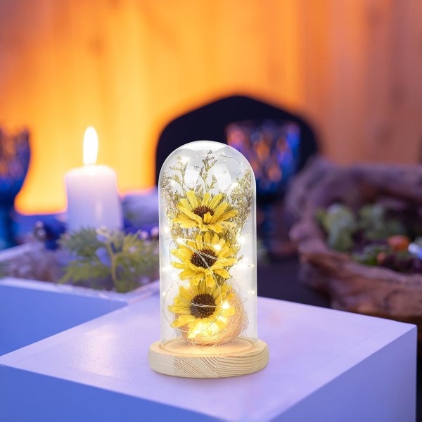 Solros Eternal Flower Led Lampa Pendel Glas Kupol 3 Head Solros Alla hjärtans mors dag present