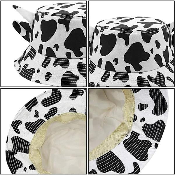 Unisex ko-mönstrad bucket hat i bomull (svart+vit ko)