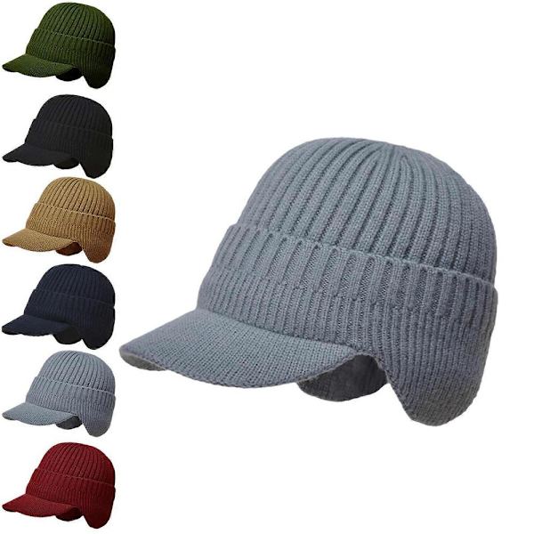 Elastiskt Varmt Öronskydd Stickad Mössa Vinter Utomhus Öronskydd Stickad Mössa Gray