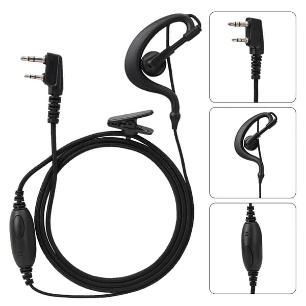 K-hoved Radio Transceiver Headset Øretelefon (med PTT-knap, Sort)