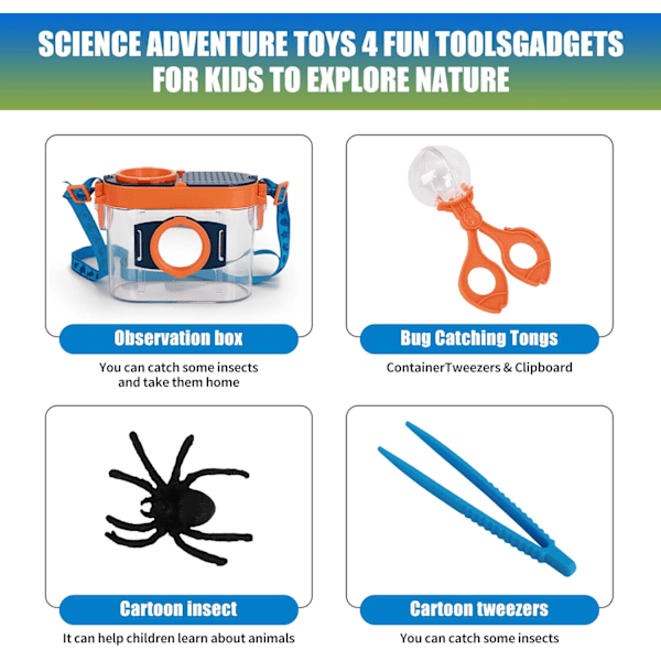 4 stk. udendørs eksplorations sæt eventyr kit insektfanger sæt udendørs pædagogisk kit udendørs eventyr eksploration insekt observationsboks