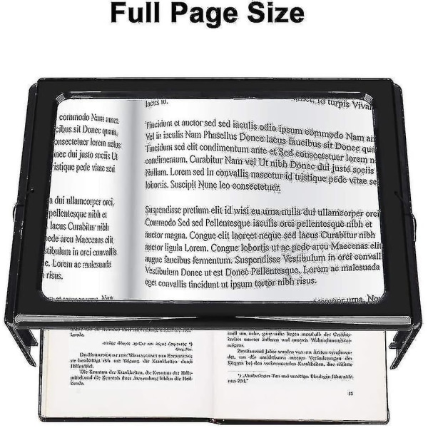 Forstørrelsesglass med lys, 3x forstørrelse Leseforstørrelsesglass Lesehjelp - A4 rektangu