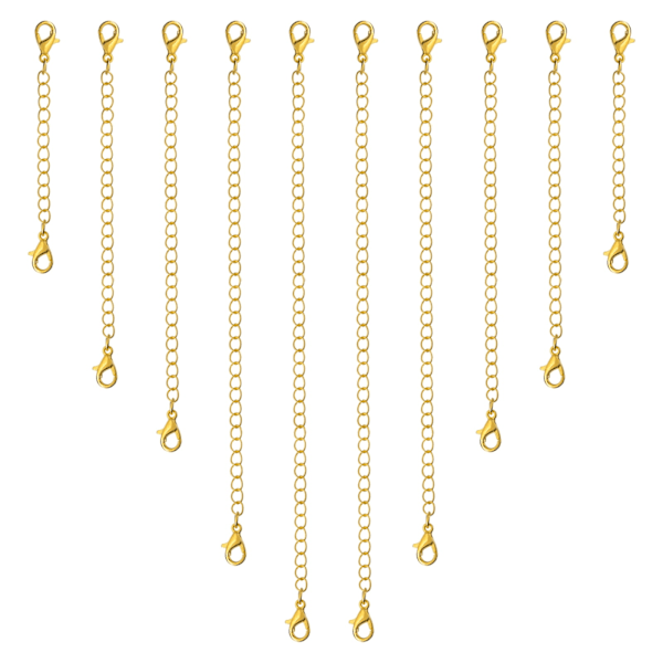 10Pack Necklace Extenders Extension Chains with Lobster Clasps, 5 Size Gold