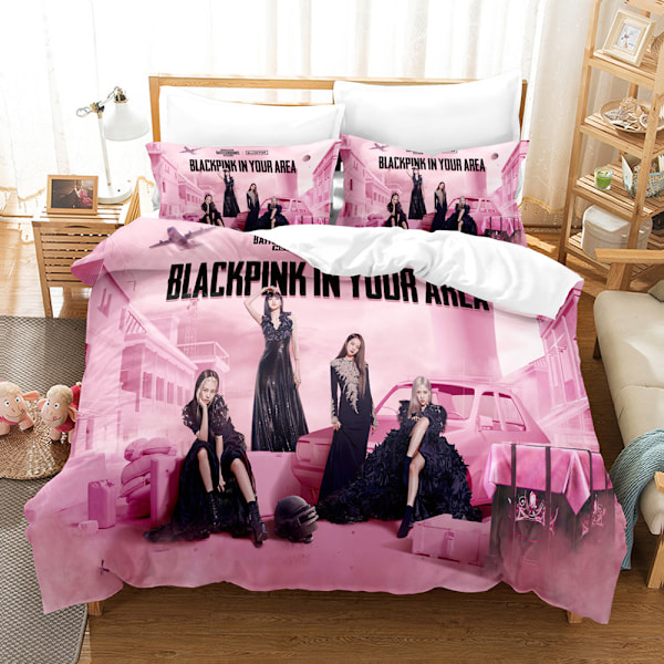 Blackpink 3D-trykt sengetøysett Dyne Trekk Putevar Kids Gave UK ENKEL 135x200cm D