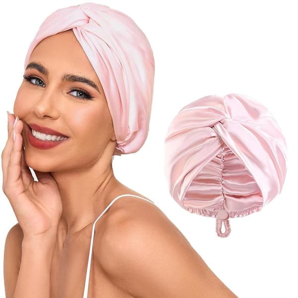 SOHO Night Cap Sovehætte Silke Satin Turban Bonnet - Rosa