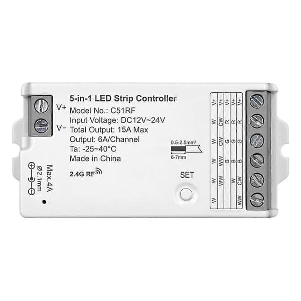 5-i-1 LED Strip Controller C51RF LED Strip Dim Lysstyrke RGB RGBW RGBCC Mobil APP Smart Kontroller Stemmestyring White