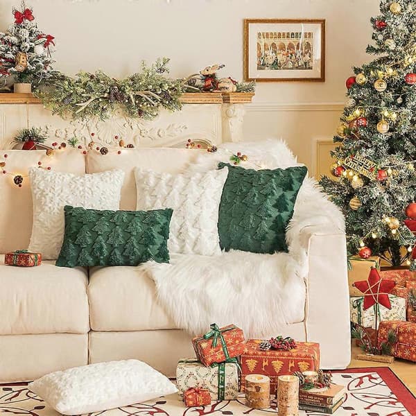 Jul Plysj Snøfnugg Tre Broderte Pels Sofapute 30x50cm Uten Fyll Grønn Bakgrunn Solid Snowflake 50*50cm without core
