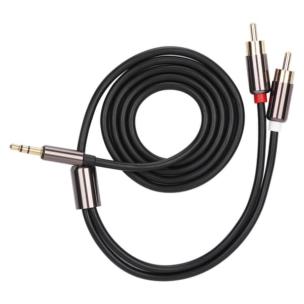 Høykvalitets Y-formet lydadapterkabel, 3,5 mm hann til 2 RCA hann (svart), 1 m
