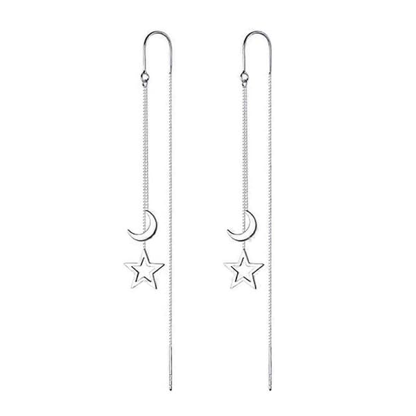 Trendy øreringe kvast dråbeøreringe trådøreringe stjerneøreringe dingleøreringe kvinder Silver 8.5x0.2CM