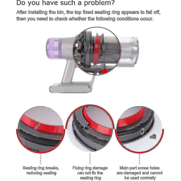 Støvbeholder bøtte topp Fast tetningsring erstatning for Dyson V11 V15 Sv14 Sv15 Sv22 Støvsuger, Støvbøtte/smusskopp erstatningsdeler, Vacuum Cle