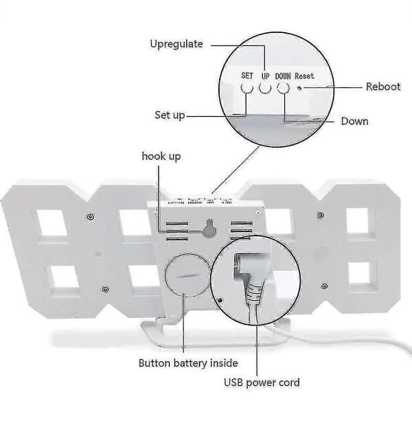 3D LED Digital Stor Veggklokke