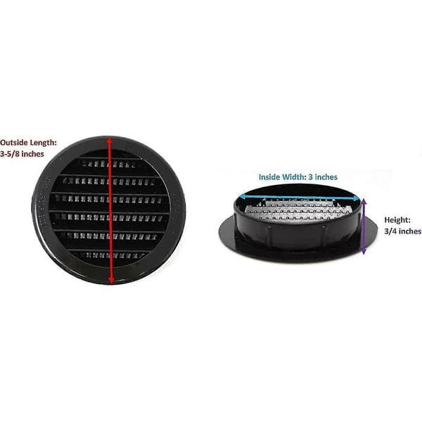 3\" Rund Plastikk Lamell Soffit Luftventil Reptil Skjerm Grill Deksel (4, Grå)
