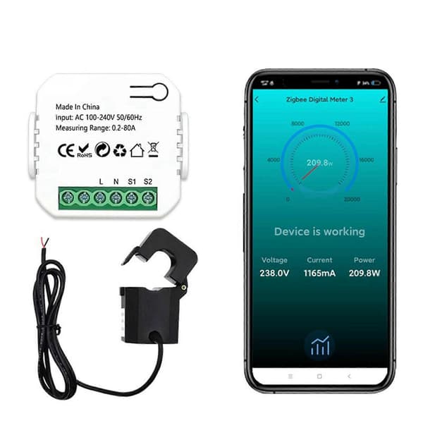2X Tuya Smart Life ZigBee energimåler 80A med strømtransformator klemme KWh strømovervågning Elektricitetsstatistik White
