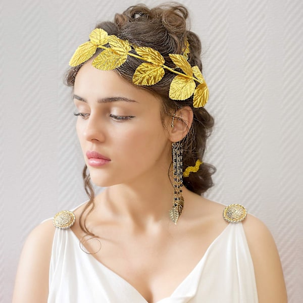 Roman Laurel, Roman Head Wreath Leaf Crown Headdress Roman Leaf Pannebånd Toga Hodeplagg, gull (strikket stoff, 6 deler)