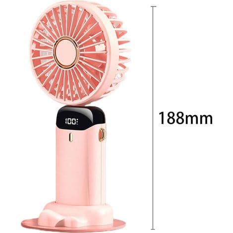 Mini bärbar utomhusfläkt, design med dubbla batterier, 5 fläkthastigheter (rosa)