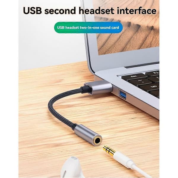 USB til 3,5 mm Jack lydadapter USB til lydjackadapter Hodesett USB A til 3,5 mm hunn eksternt stereolydkort A Black
