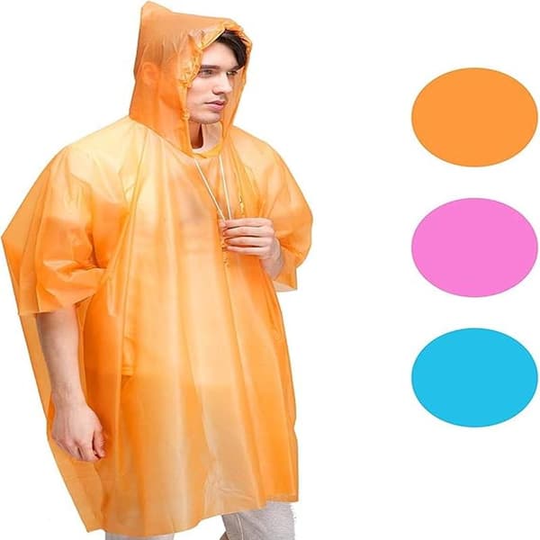 6-pack Waterproof Emergency Rain Ponchos for Adults with Drawstring Hood - Lightweight, Durable, Reusable - Suitable for Theme Parks