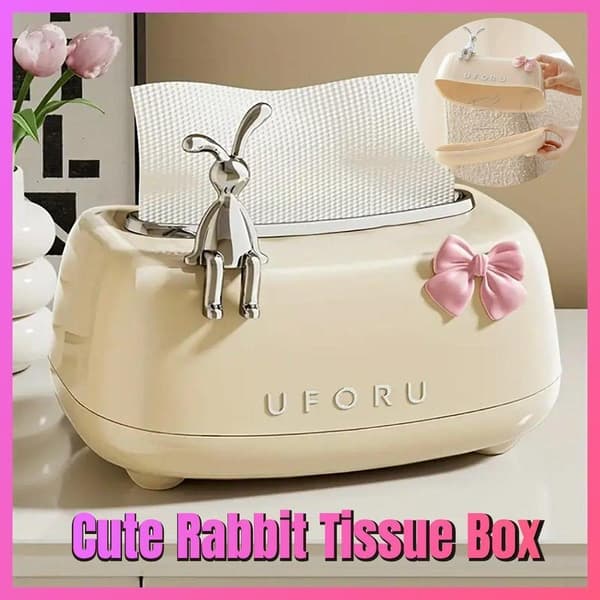 Rabbit Tissue Box Dispenser Napkin Paper Storage Holder Spring Lift Paper Box