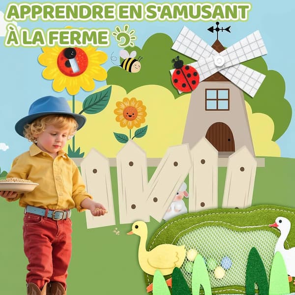 Aktivitetstavle (1 år), Børnebog med bondegårdstema (2 år), Stille aktivitetsbog