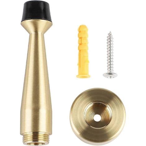 Robust dørstopper i massiv messing med gummiknopper, 8 cm