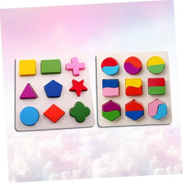 Bamboo Geometry Puzzle Boards - 2-Piece Set for Shape Recognition and Learning