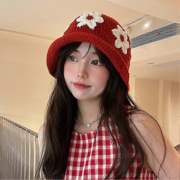 Dame Bucket Hat Strikket Hat Fiskerhat Coffee