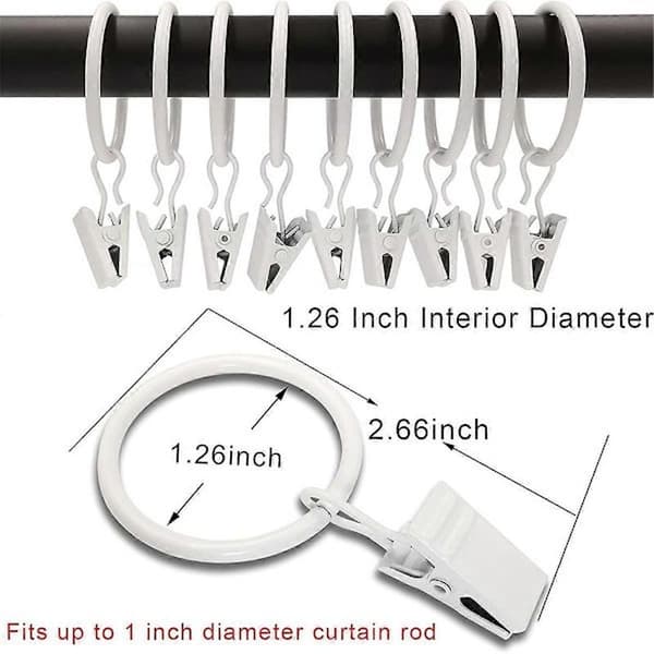 40 st Gardinringar med klämmor, Draperiklämmor med ringar, Draperiringar 3,2 cm innerdiameter Vit