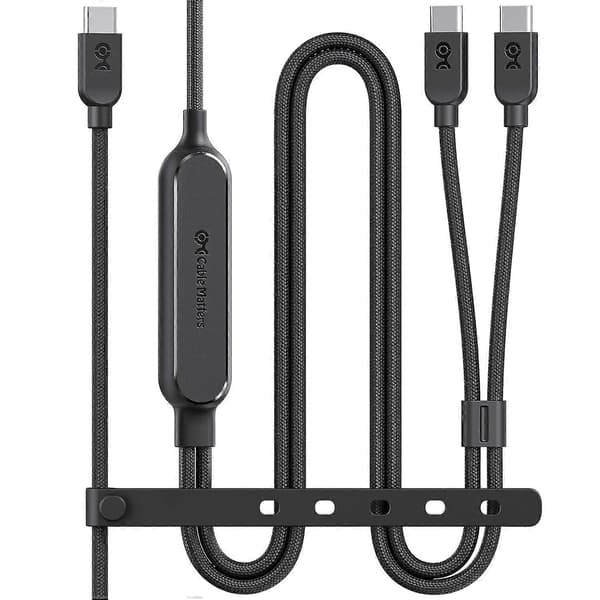 Flettet 2-i-1 USB C til USB C-kabel - 1,8 m, 140W Smart strømfordeling til