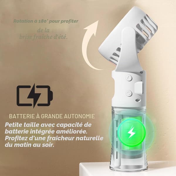 Kannettava minipuhallin sumutustoiminnolla, USB-ladattava (valkoinen)