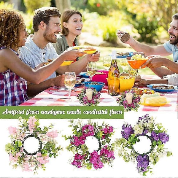 Blomsterlysring for lysestake Kunstig blomsterlyskrans 25-26 Pink 1pcs