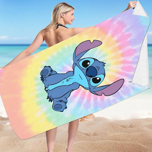 Disney Lilo & Stitch trykt strandhåndklæde hurtigtørrende superabsorberende mikrofiber badehåndklæde stort rejsehåndklæde sandfrit D
